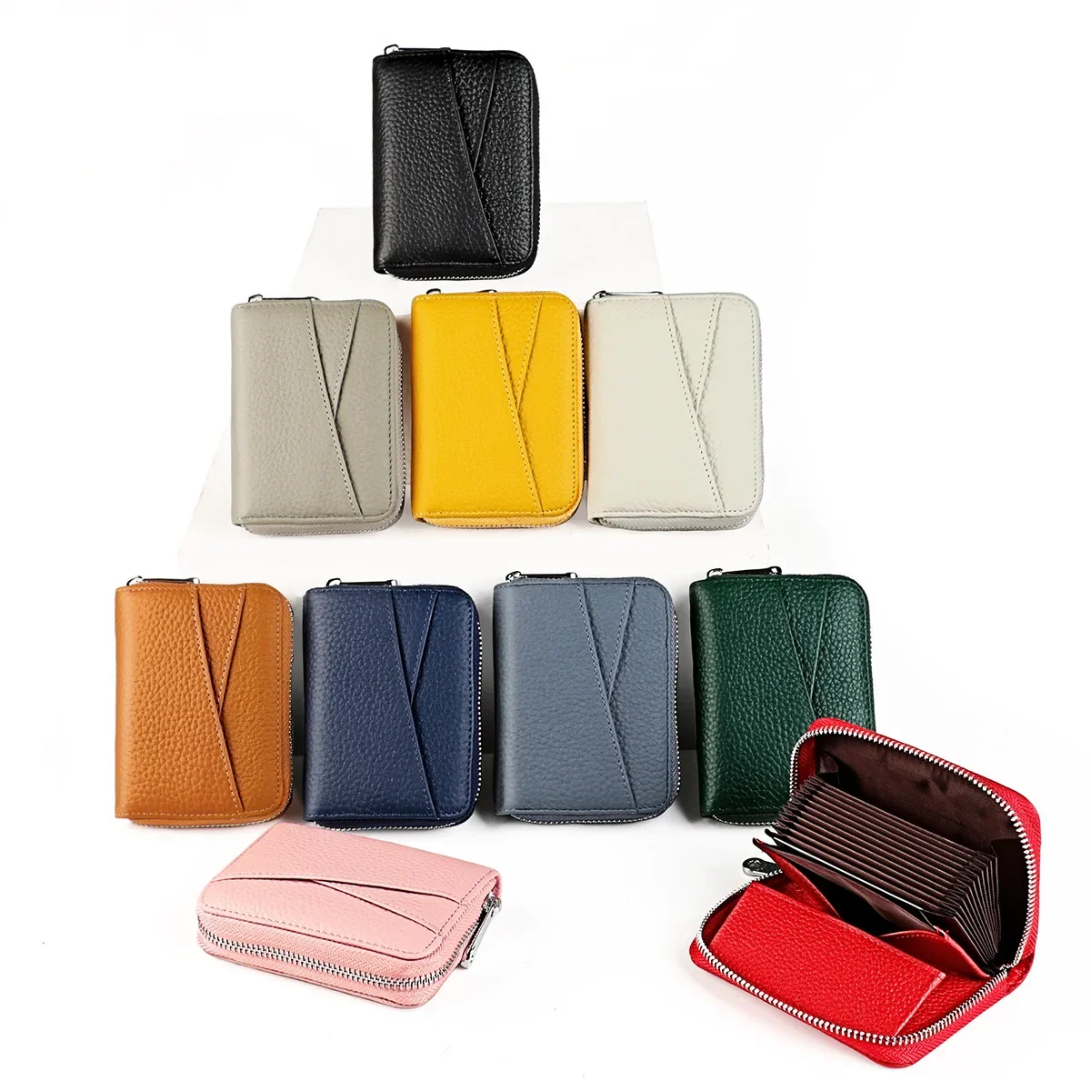 Genuine Leather Short Wallet RFID ID Bank Credit Organ Card Holder Cowhide Mini Coin Purse Bag Clutch Key Pouch for Men Women
