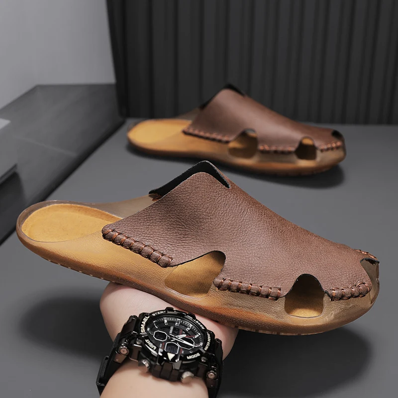 Handmade Men's Comfortable Sandals Durable Sole Slippers Suitable Outdoor Wear Half Drag Quick Dry Wading Aqua Shoes Flip-flops