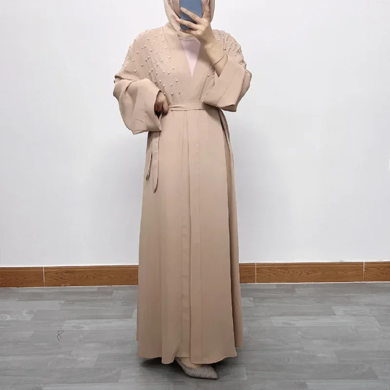 Eid Kimono Abaya for Women Dubai Luxury Beaded Open Abayas Turkey Muslim Hijab Dress African Islam Modest Clothes Kaftan Robe