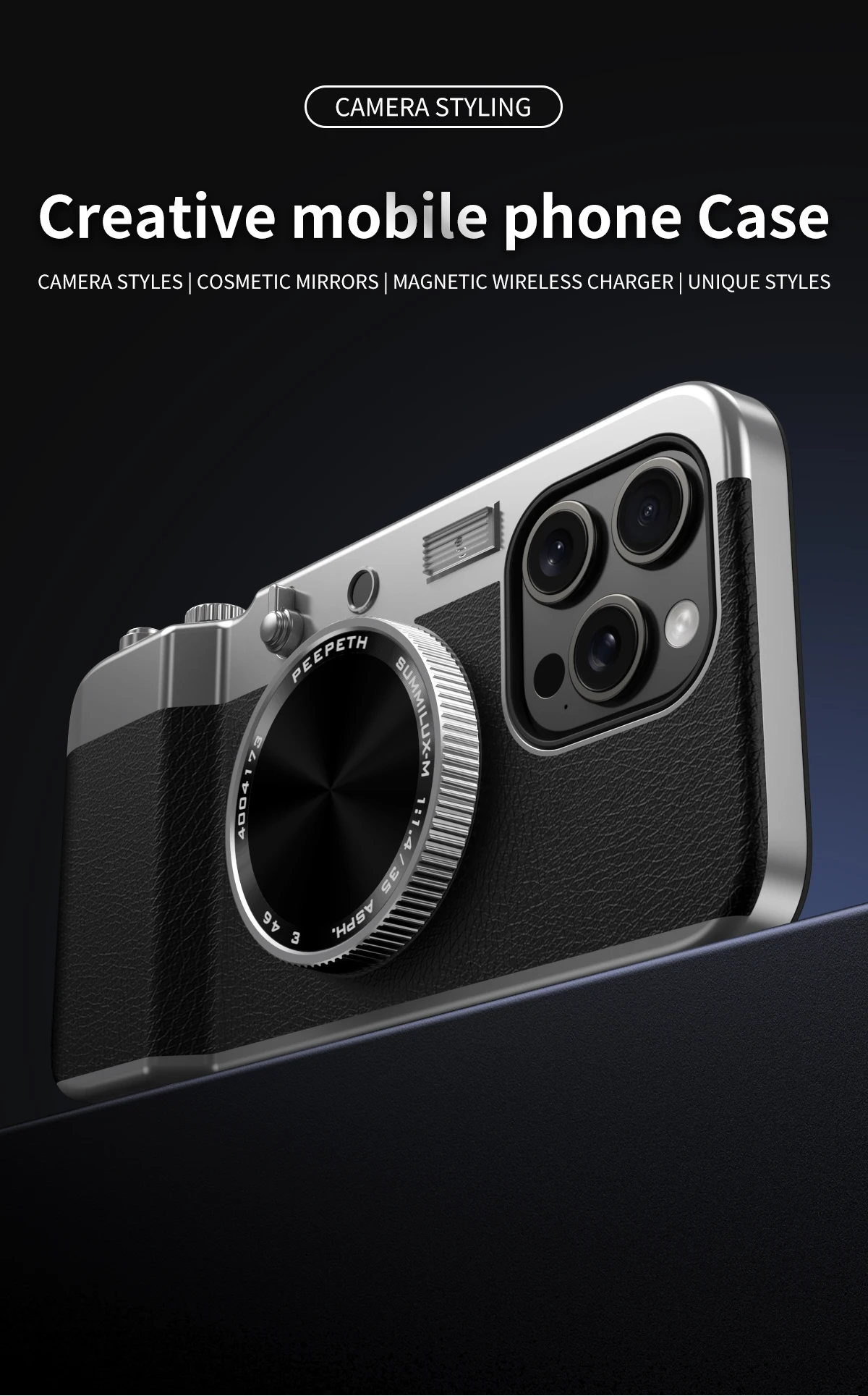 funda de telefono con cámara para iPhone Bluetooth multifuncional magnética Retro para iPhone 16 15 14 13 12 11 Pro Max cubierta a prueba de golpes con espejo cosmético » funda de telefono con cámara para iPhone