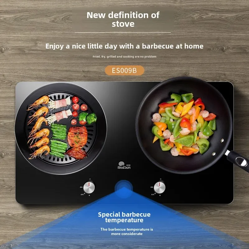 Red Sun Gas Stove Double Stove Desktop Household Fire Stove Infrared, Kitchen Small Appliances Fogao 2