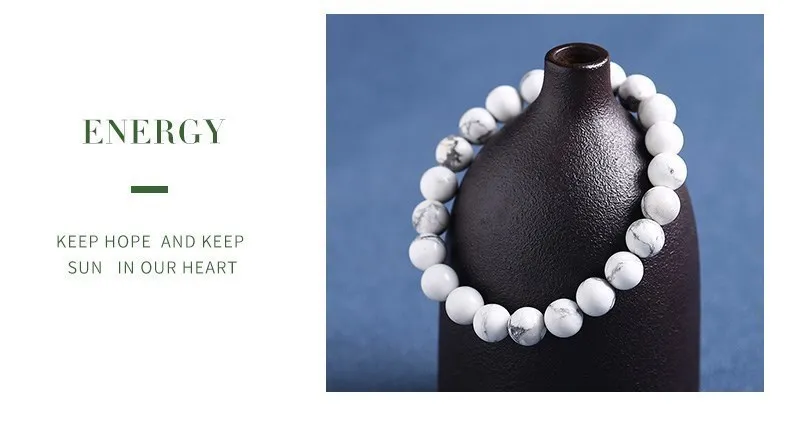 JD Natural White Howlite Turquoise Stone Bead Bracelets Women Fashion Simple Couple Distance Stretch Bangles Charm Wrist Jewelry
