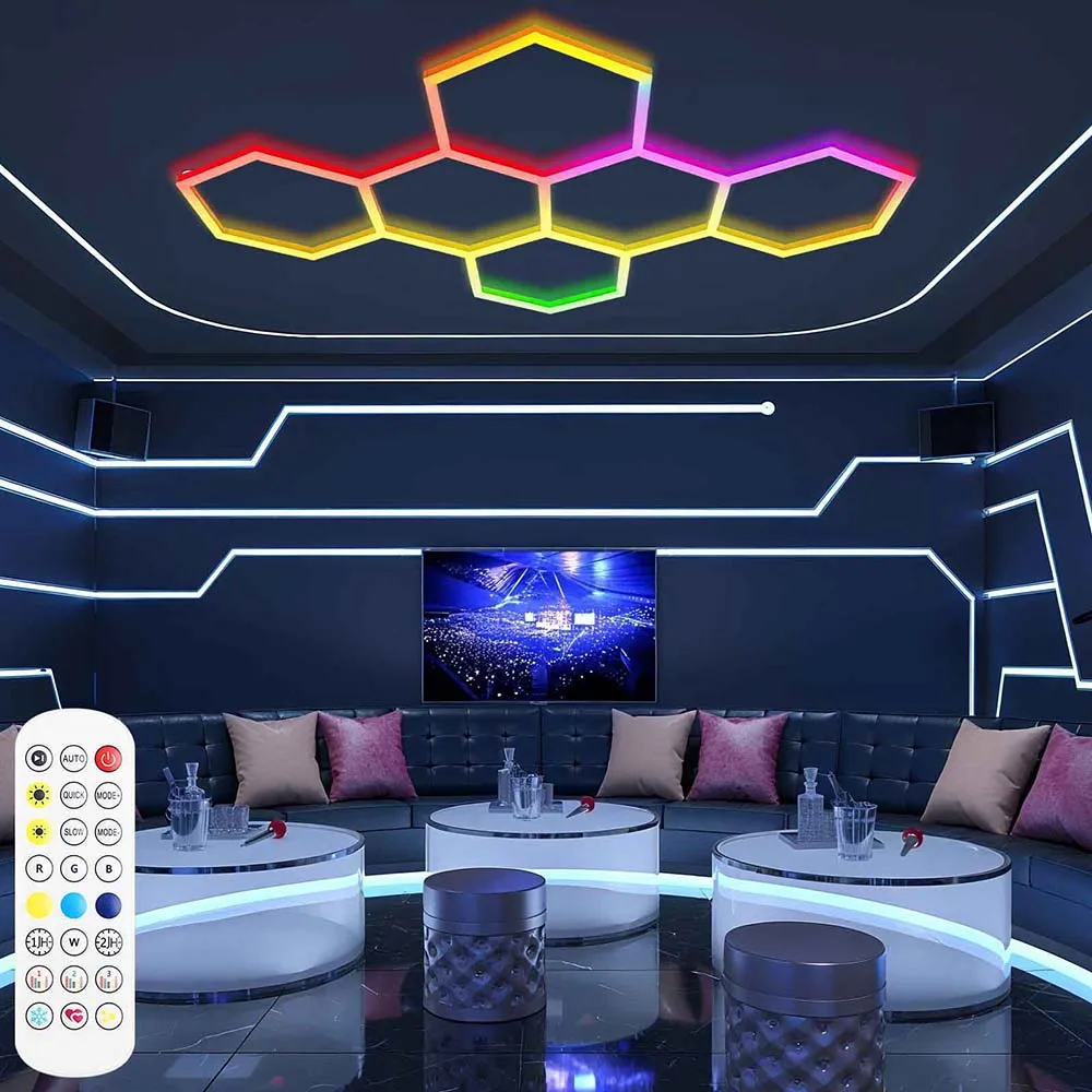 ไฟเพดานรูปทรงหกเหลี่ยมแบบรังผึ้ง RGB รุ่นใหม่ของ VASTFIRE พร้อมการปรับแต่งสีได้หลากหลาย สามารถใช้สำหรับ KTV บาร์ และโรงยิม 1