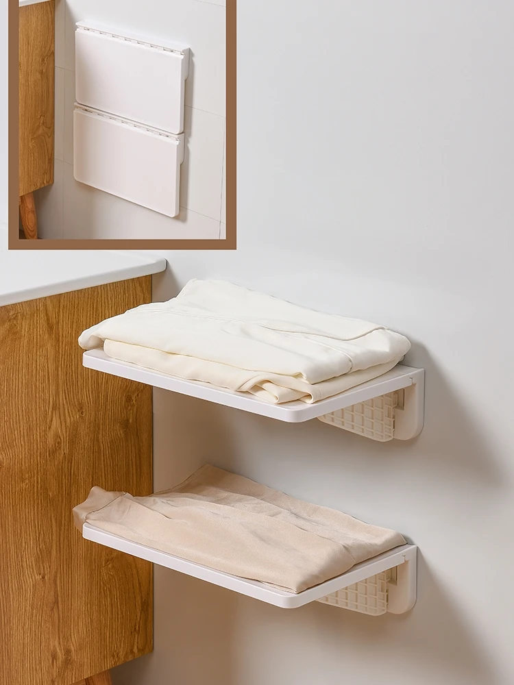 

Kitchen wall storage with a straight shelf, wall mounted foldable storage rack, non perforated bathroom wall