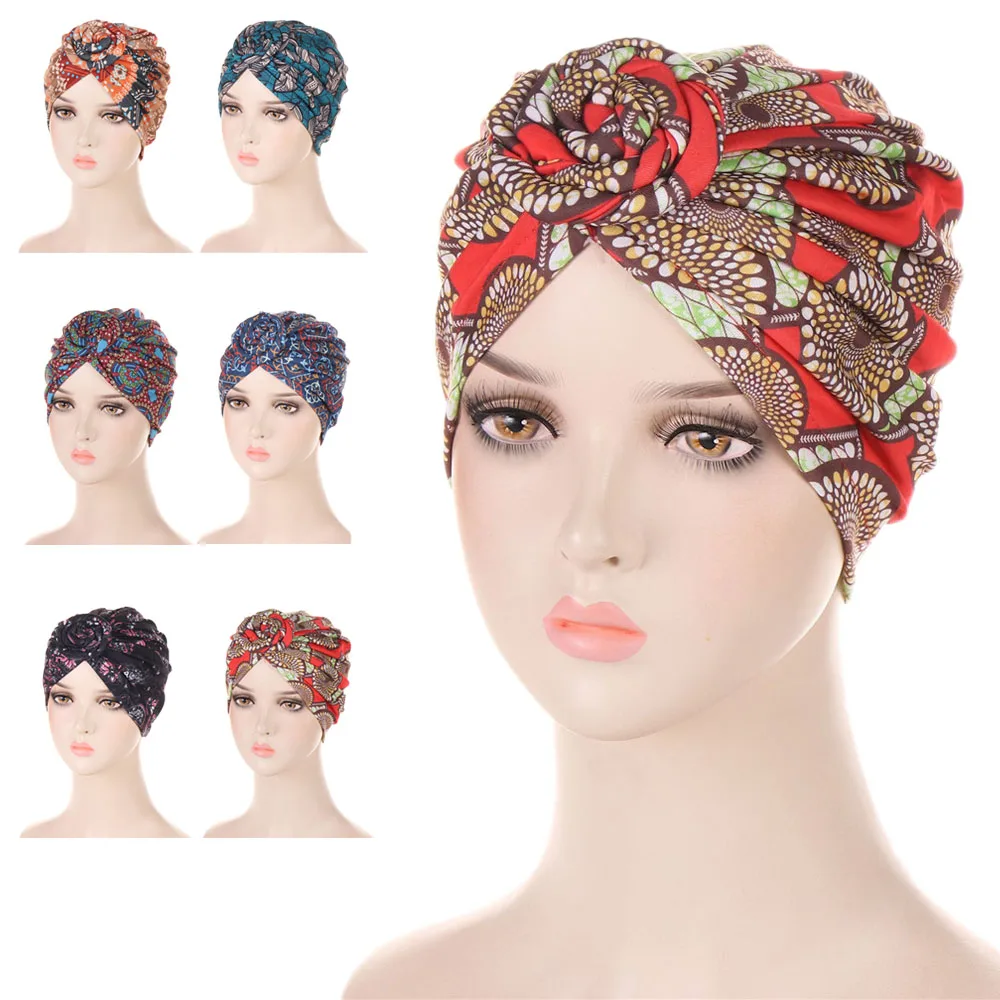 

Floral Print Turban Women African Top Knot Bonnet Muslim Hijab Hat Bandana Chemo Hat Sleep Caps Beanies Headwrap Fashion Casual