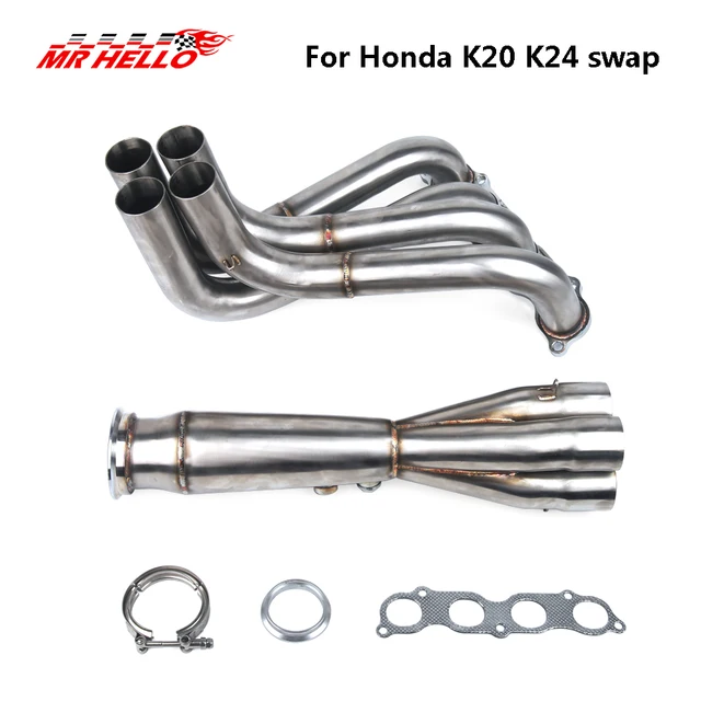 Motorcycle Exhaust Header Pipe / Mid-Pipe - Stainless Steel, 2.5" OD, For 2006-2011 Honda Civic 1.8L