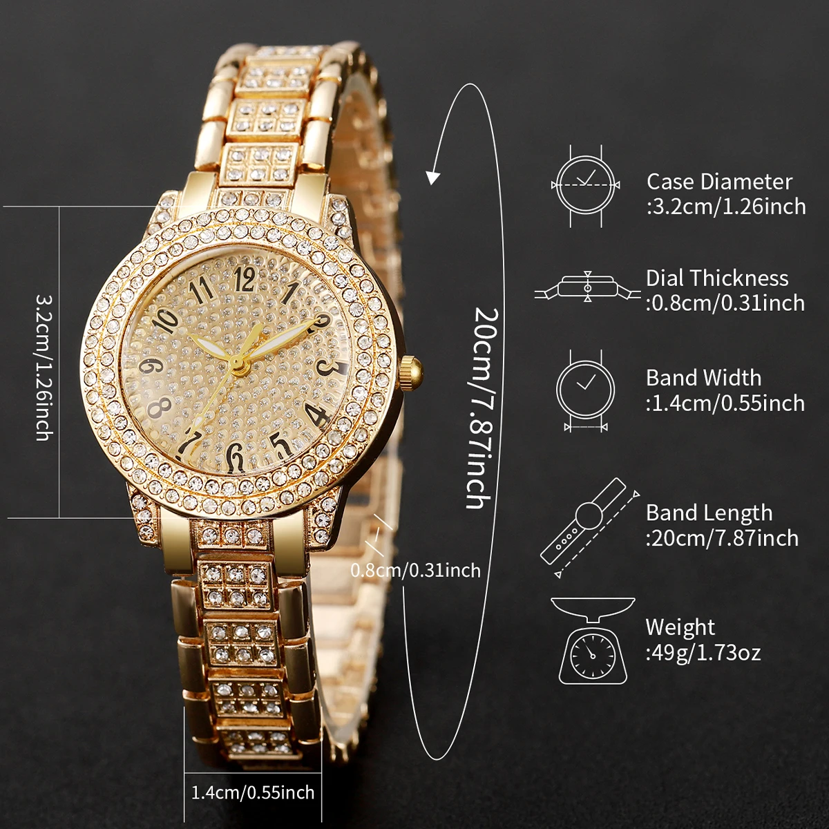 6PCs/Set Luxury Women's Watch with Diamond Set Stainless Steel Fashion Quartz Watch Paired with Exquisite Jewelry Set