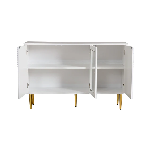 KOMHTOM 3 Doors Metal Feed Glass Doors White Dresser