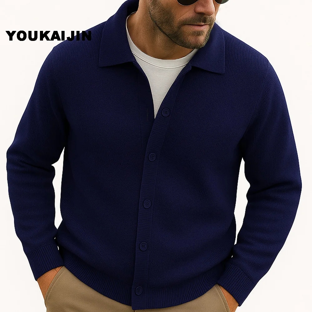 Men's Harajuku Patchwork Slim Fit Knitted Cardigan Sweater - Fashionable Autumn Streetwear Outerwear Coat