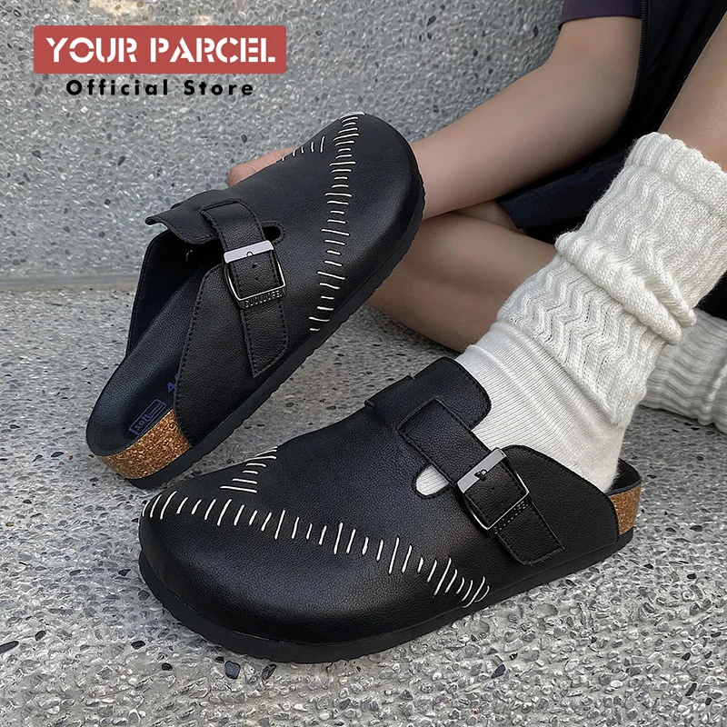 틈새 페이턴트 가죽 스티치 디자인을 특징으로 하는 남성용 새 여름 슬리퍼 Birken 신발 코르크논 슬립 비치 슬리퍼