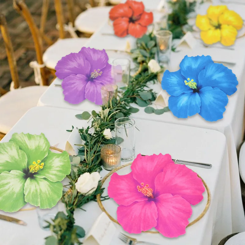 8Pcs Hawaiian Hibiscus Flower Shape Paper Placemat Summer Kids Birthday Party Dining Table Decoration Supplies Wedding Tablemat