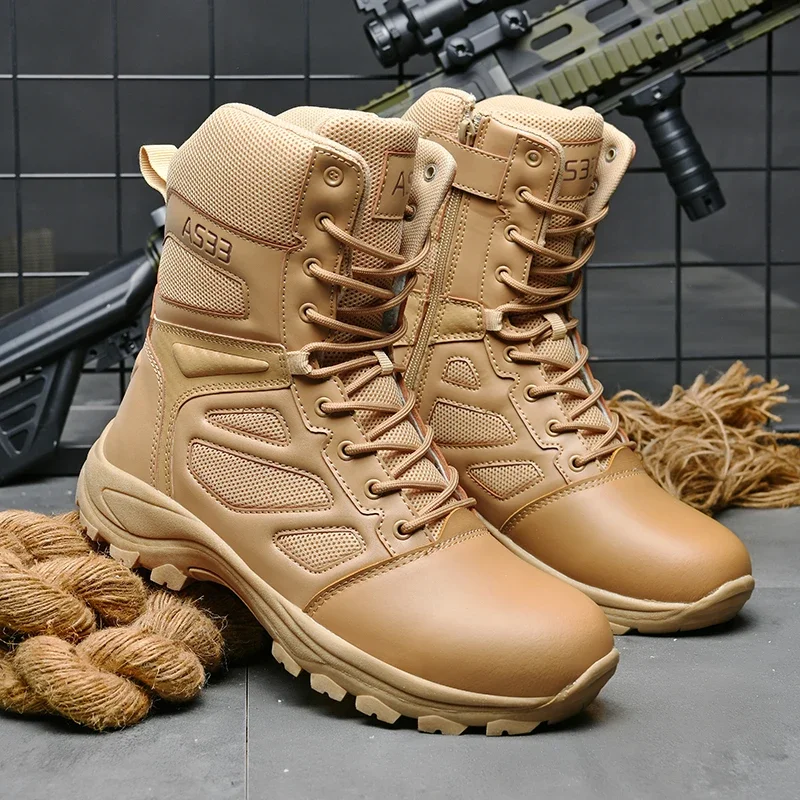 

2024 Desert Tactical Mens Boots Wear-resisting Army Waterproof Outdoor Hiking Combat Ankle Size 39-47