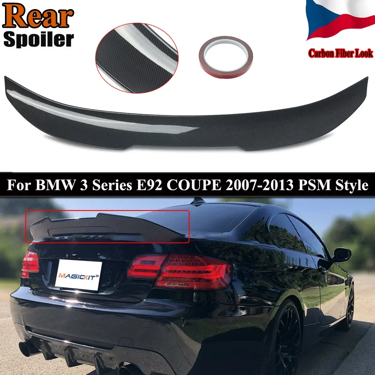 Magickit Per Bmw Serie 3 E92 Coupé 2Dr Psm Style Rear Boot Trunk Lip Spoiler Carbon Look