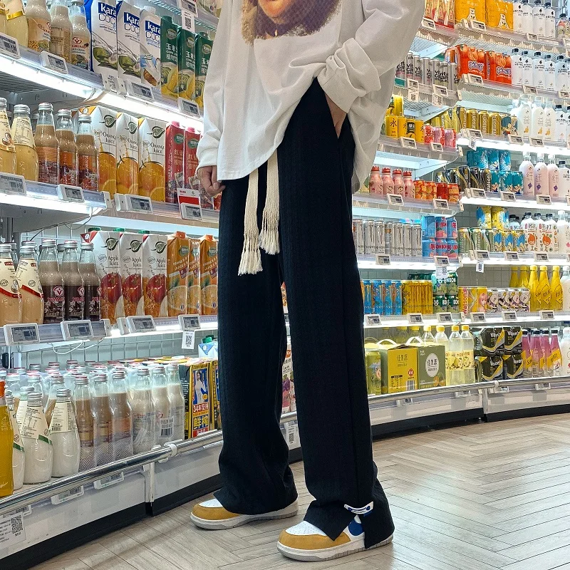 Loose Drapey Klein Blue Men's Casual Pants High Street Vibe Slit Design Spring Trendy Brand Straight Leg Long Trousers