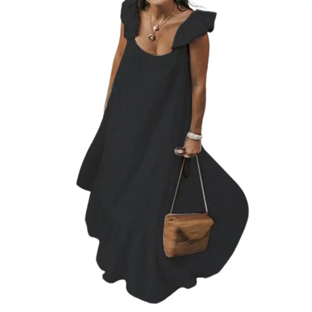 

Женское ТРАПЕЦИЕВИДНОЕ ПЛАТЬЕ макси, Элегантное летнее платье макси с летним рукавом, лоскутное платье-трапеция с оборками и V-образным вырезом, однотонное свободное платье