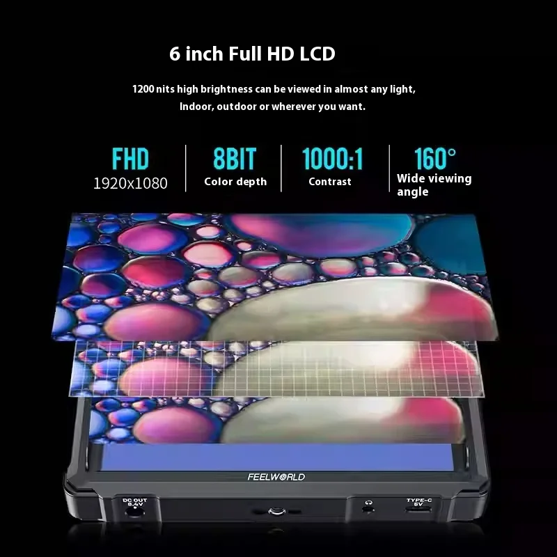FEELWORLD FW568 PRO 6" Camera Field Monitor IPS FHD Screen 3D LUT 1200nit 4K Input DSLR Video Peaking
