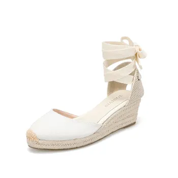 2022 여름 여성의 Chunky 발 뒤꿈치 간단한 Espadrilles 웨지 발 뒤꿈치 발목 스트랩 플랫폼 샌들 숙녀 하이힐