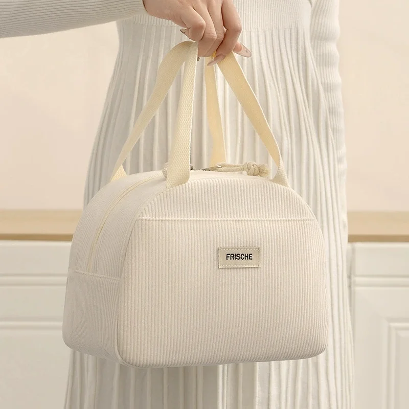 Lunchtasche aus Cord, wärmeisolierend, Lunchbox mit Erdbeermuster, Lunch-Handtasche, multifunktionale Damen-Picknick-Kühltasche – Detail 8