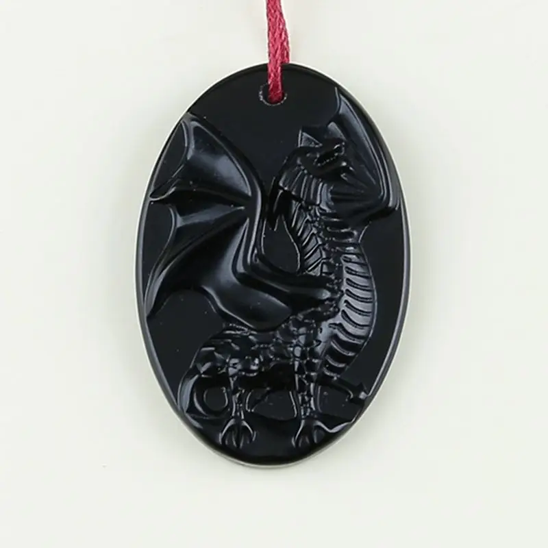 Semiprecious Natural Stone Obsidian Carved Pterosaur Pendant Bead 44x30x6mm 11.4g Fashion Jewelry Necklace Accessories