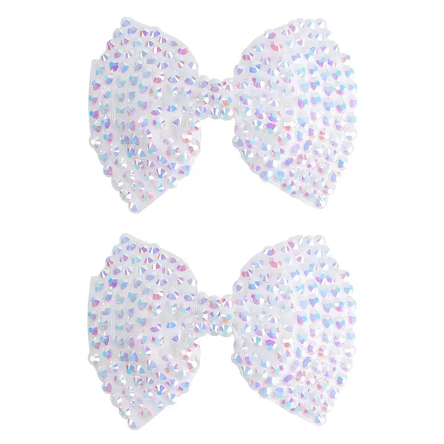 White Pearl Hair Bows With Hair Clips For Girls Kids Boutique Layers Bling Rhinestone Center Bows Hairpins Hair Accessories 2pcs 07