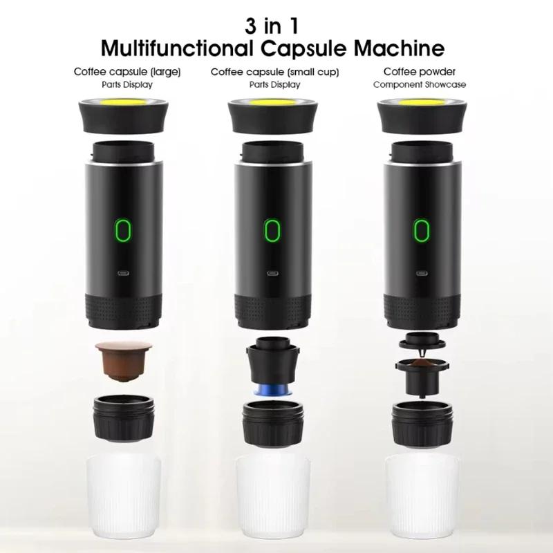 Espresso Coffee Maker Capsule Coffee Maker Portable Wireless Electric Espresso Coffee Machine For Travel &Car &Home Camping Coffee Maker 3-in-1 Capsule Powder Maker
