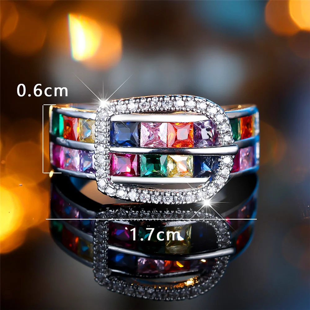 2025 Fashion Style Cute rainbow square artificial zirconium photos ladies wedding jewelry_voghion.com