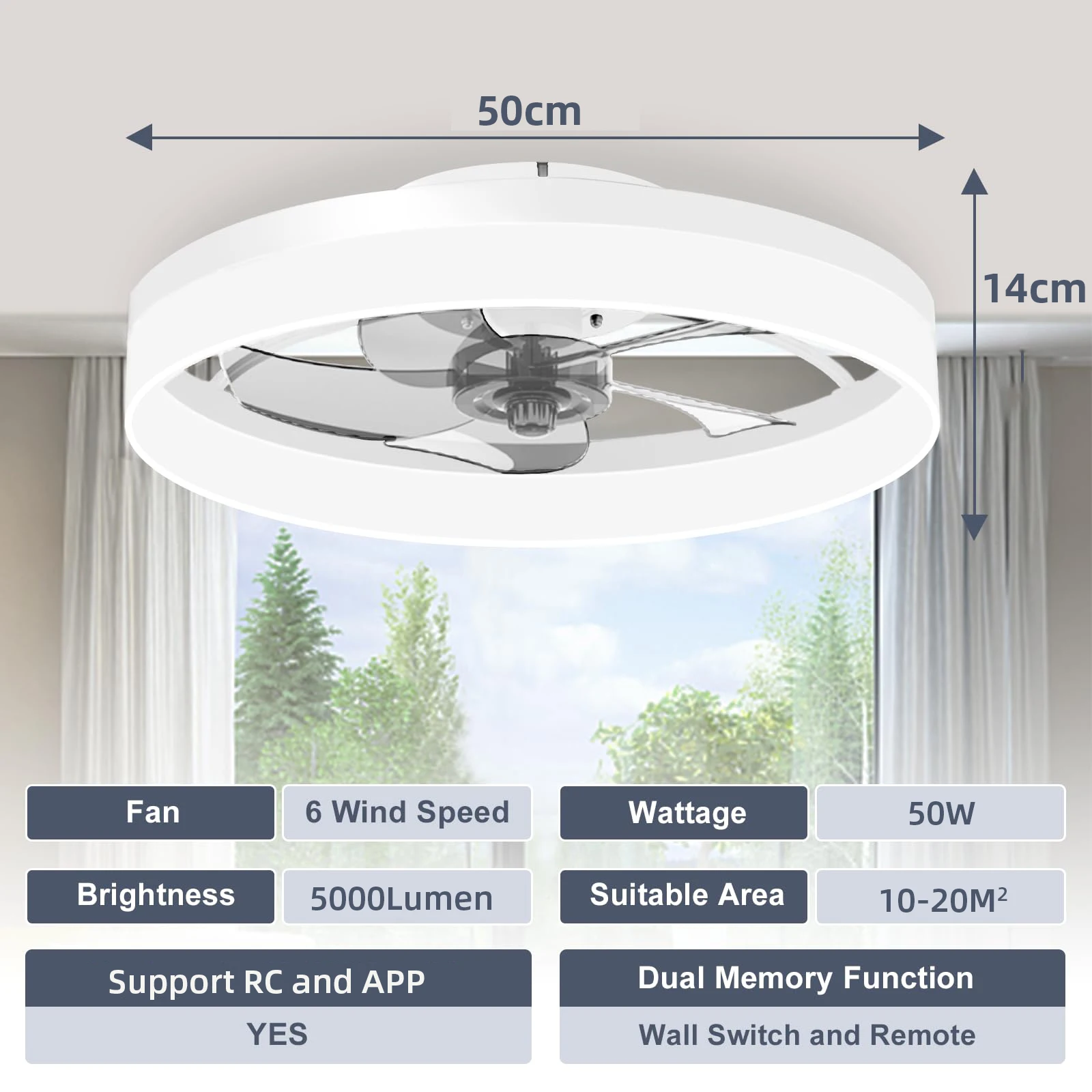 Simple LED Ceiling Fan Light Remote Control with Infinite Dimming 6 Levels of Wind Speed ​​Living Room Bedroom chandelier fan 6