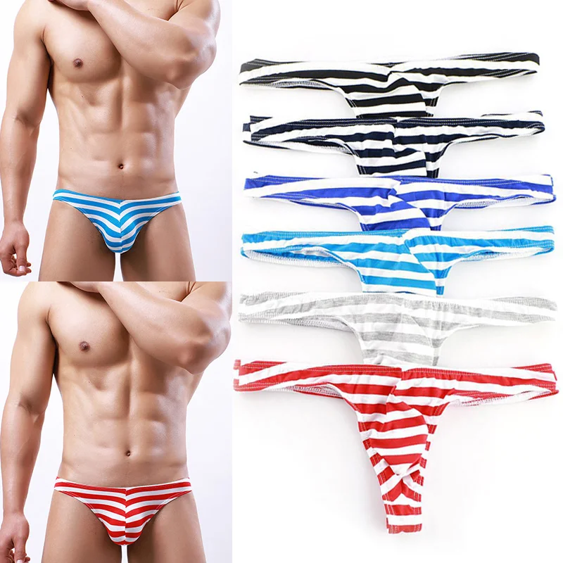 

Modal Men Bikini Thongs And G Strings Underwear Men Striped Thong Jockstrap Tanga Hombre Breathable Men's Sexy Lingerie