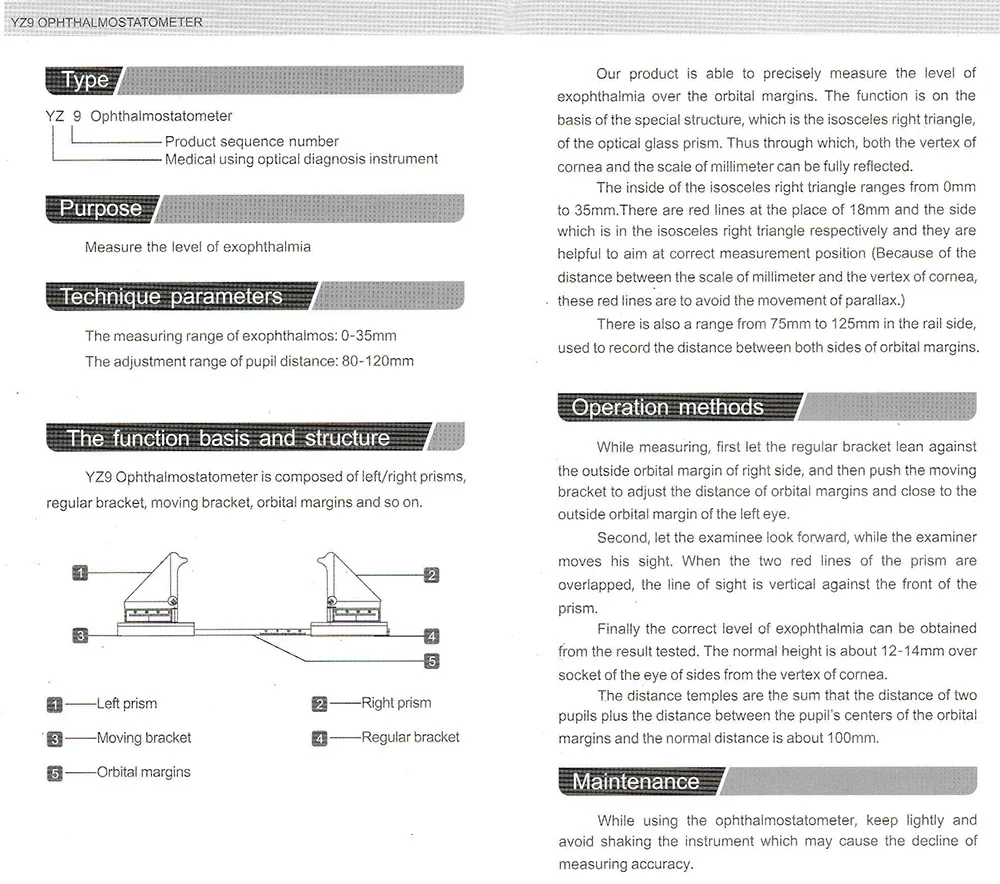 Optical Ophthalmostatometer Exophthalmometer Exophthalmos Measuring Equipment Corneal Protrusion Meter YZ9