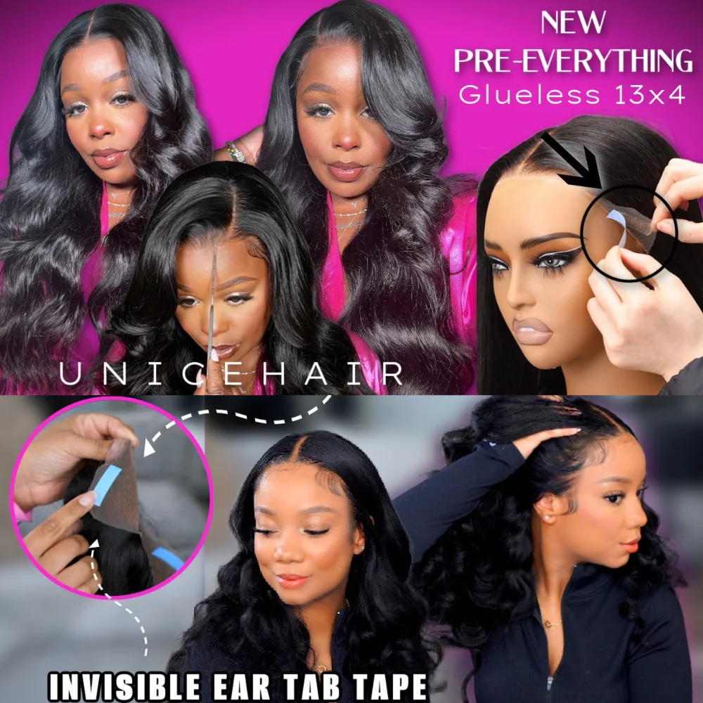 UNice PreEverything 13x4 Frontal Wig Human Hair Body Wave Lace Front Wig Pre Cut Pre Bleached Pre Plucked Lace Wig Ready To Wear 6