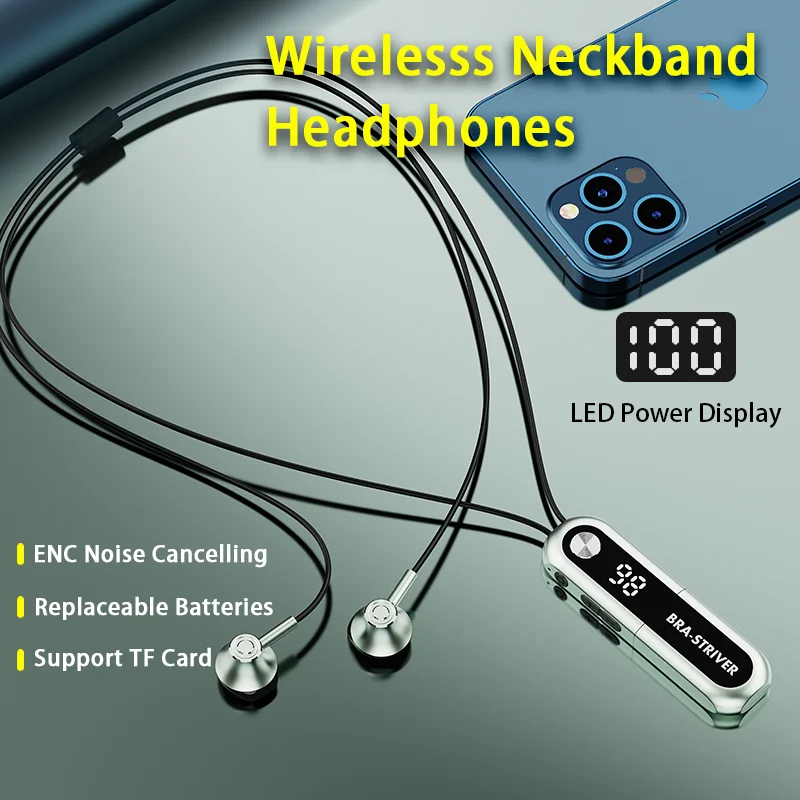 NeckBandWirelessHeadphonesReplaceableBatterySupportTFCardMP3
