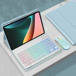Universal 11-Inch Tablet Case with Detachable Multilingual Backlit Keyboard for Italian (Blue and Mouse)