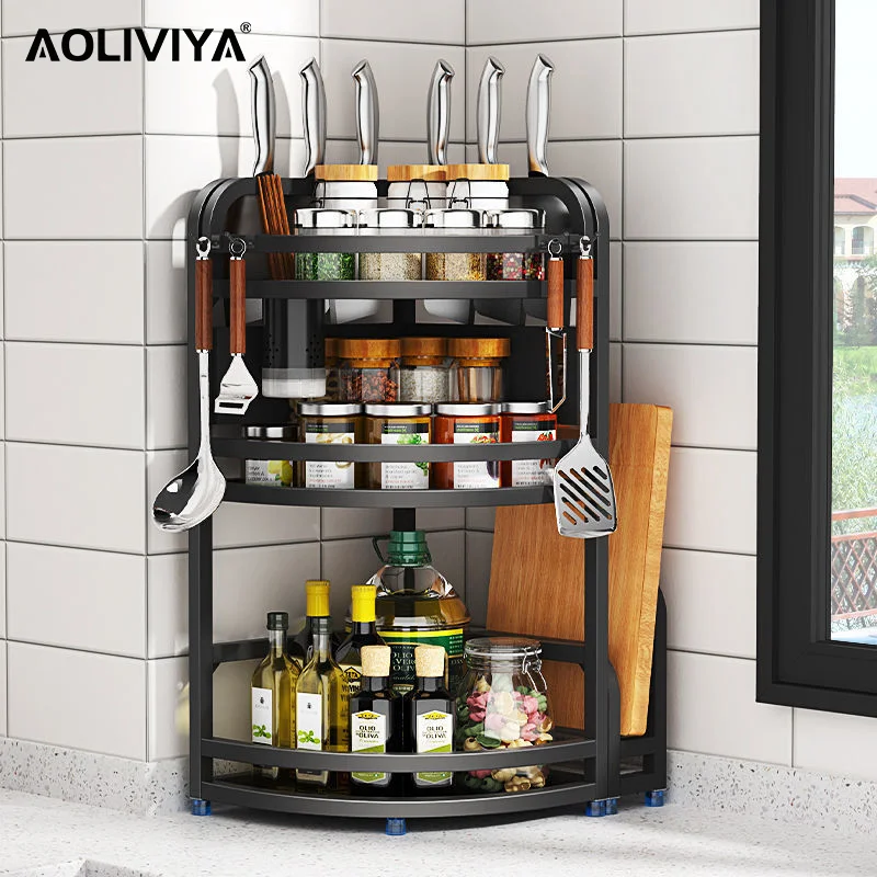 

Кухонная стойка для хранения AOLIVIYA, стойка для приправ, бутылок, угловая настенная подвесная стойка для ножей, стойка-органайзер для столешницы
