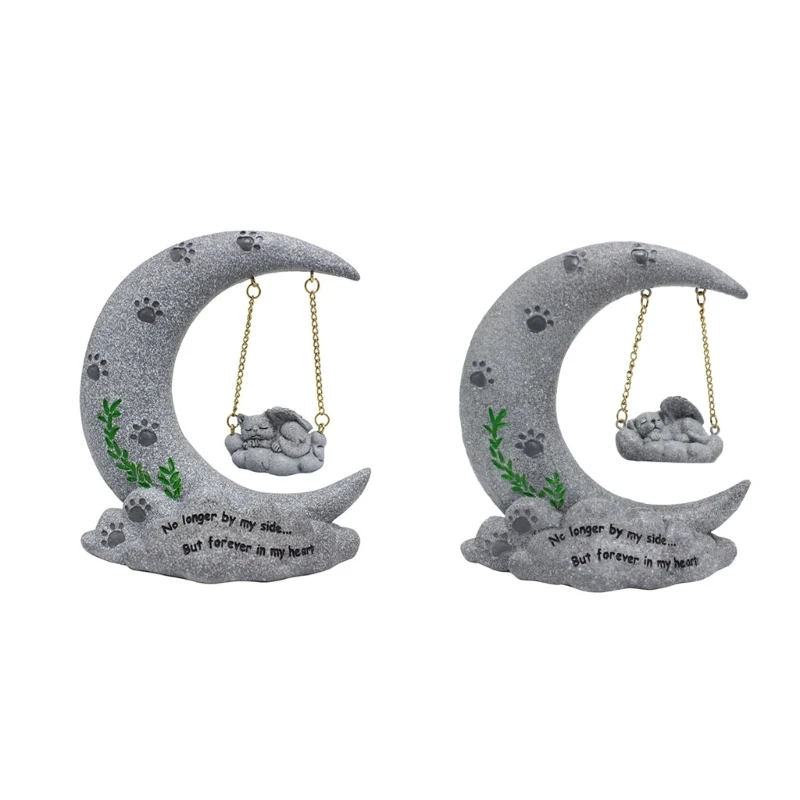 

Resins Cats Dogs On Moon Statue Garden Decors PuppyTombstones Sculpture Ornament F1FB