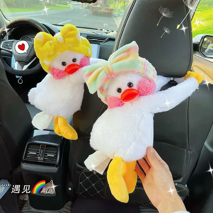 

Kawaii Ins Duck Drawer Box Car Hanging Net Soft Plush Duck Cute Car Tissue Bag Decoration Multi-Function Car Supplies Women