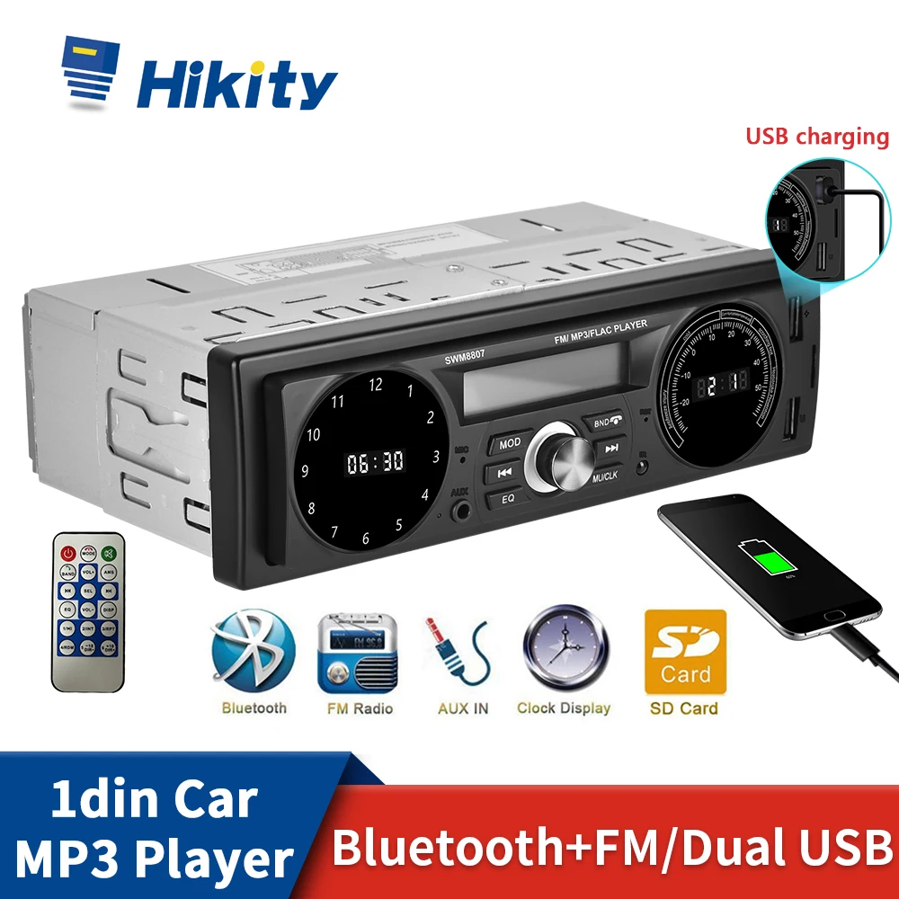 Hikity 1 Din Autoradio Stereo Bluetooth Autoradio Lettore Mp3 Audio Digitale Musica Fm Ricevitore Stereo Telecomando