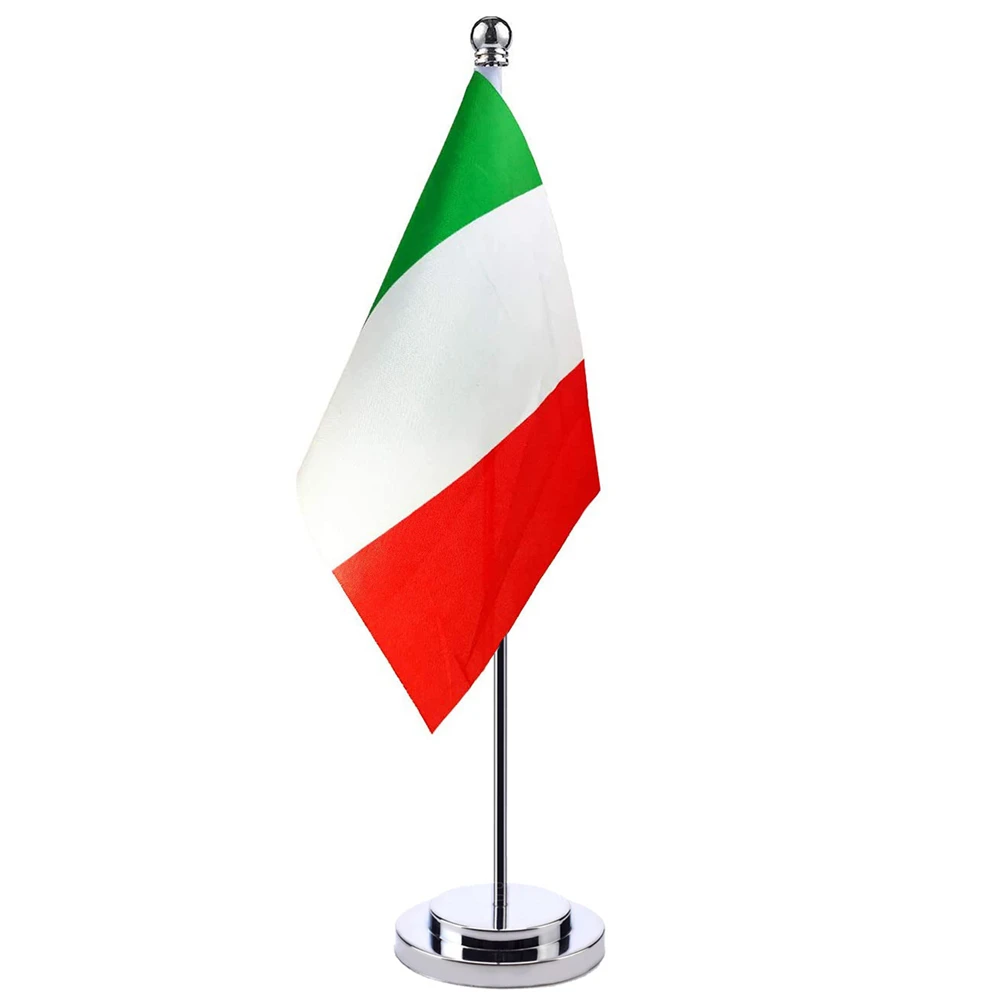 14X21Cm Office Desk Flag Of Italy Banner Boardroom Table Stand Pole Stick The Italian Cabinet Flag Set Decorazioni Per Sale Riunioni