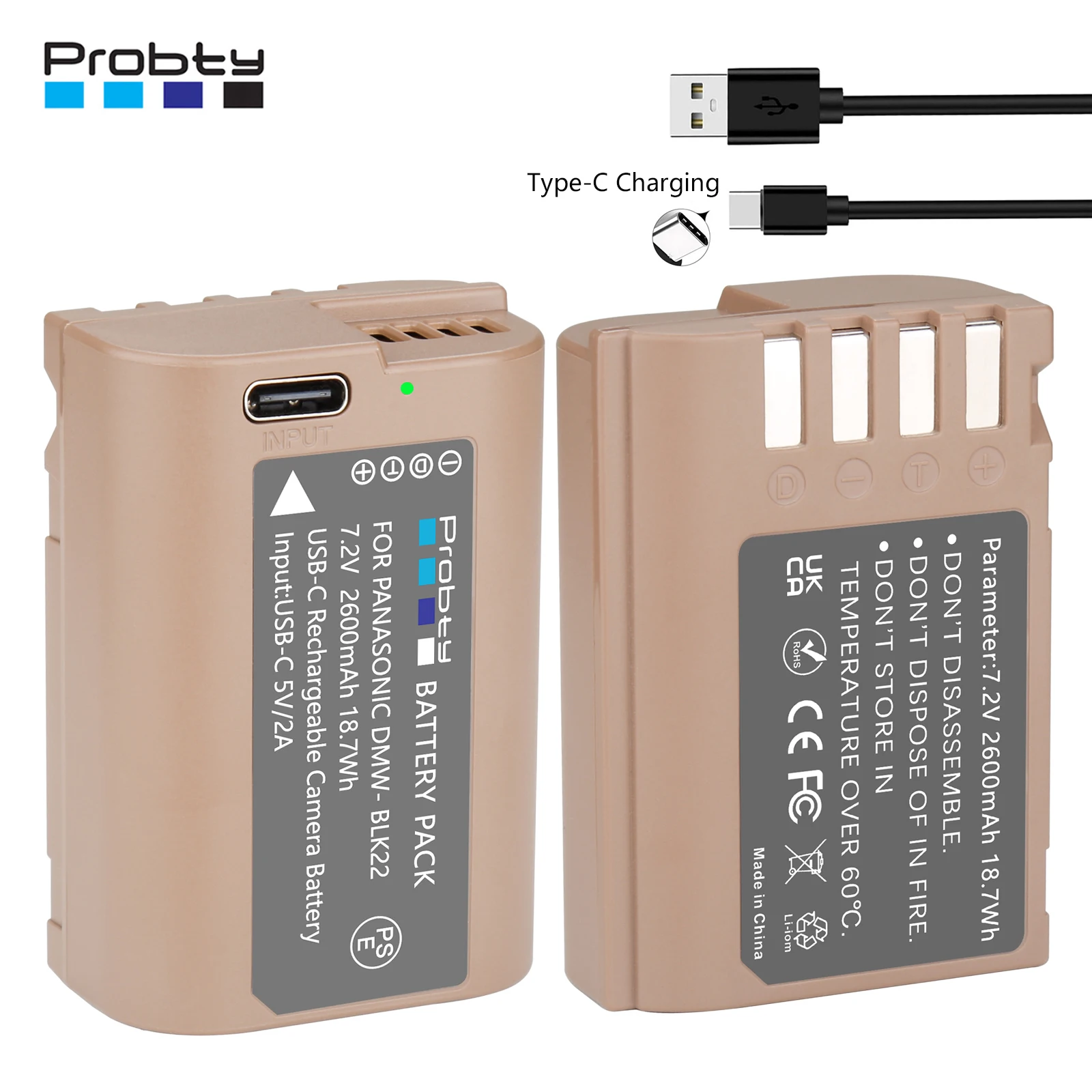 Batteria Di Ricambio 2600Mah Dmw-Blk22 Con Ricarica Usb-C Per Panasonic Lumix Dc-S5 Dc-S5 Ii Dc-S5 Iix Gh5 Ii Gh6 S5Ii S5M2 Gh5M