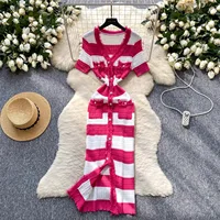 YuooMuoo Chic Fashion Sexy Package Hips Knitted Long Dress 2025 Spring and Summer Elegant Slim Waist Office Lady Sweater Dress - Image 3