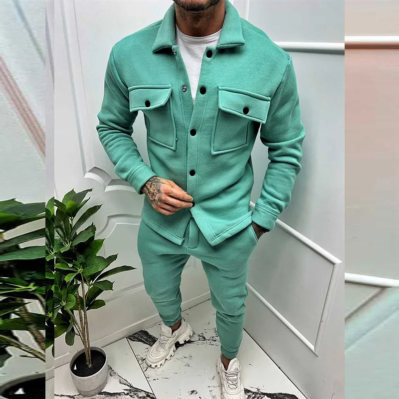Autumn and Winter Fashion Jacket Casual Pants Two-piece Set New Trend Solid Color Men's Fashion Suit