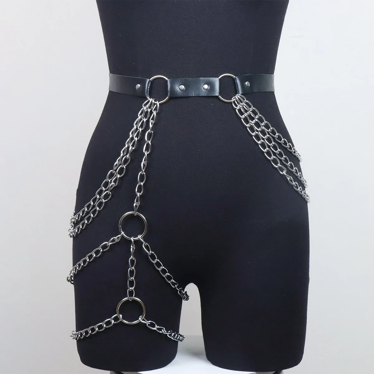 Punk Leder Körperkette Punk Leder Taillenkette Punk Taillengürtel Damen Modische Gürtel für Damen im Street-Style, Verstellbare Punk-Gürtel mit Bauchkette, Gothic-Accessoires