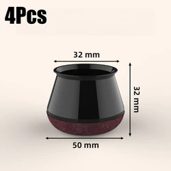 Set of 4 Silicone Chair Leg Floor Protectors with Felt Bottom (Black Large - 4Pcs)