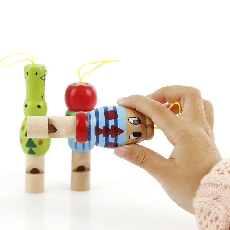 Cute Mini Animal Pirate Shape Wooden Whistle Music Toy Jewelry Pendant Early Education Teaching Aids Children's Holiday Gift 3