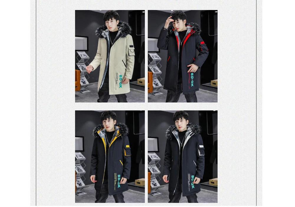 DIMUSI Winter Men's Mid-Long Parkas Coats Male Thermal Hooded Jackets Men Classic Fur Collar Fleece Liner Padded Jacket Clothing