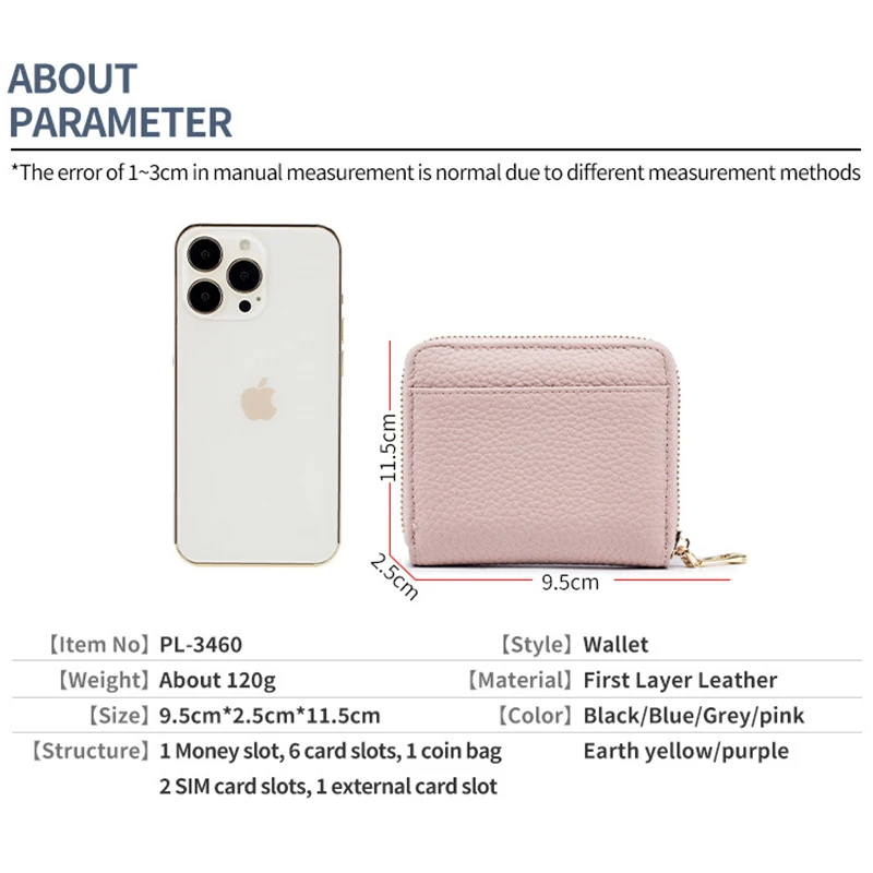 Wallets for Women Genuine Leather Small Bifold Wallet RFID Blocking Card Case Purse with Coin Pocket Zipper Around Short Wallet