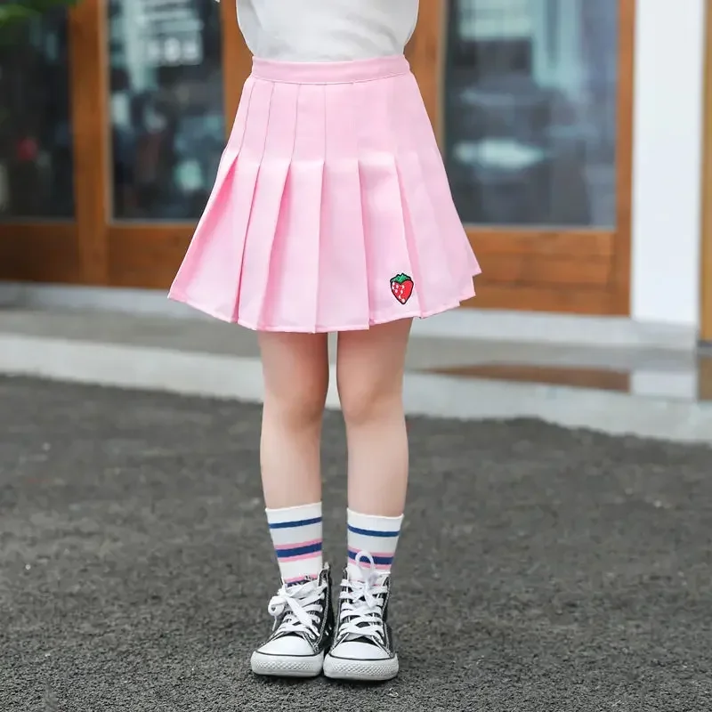 Girl Pleated Skirts School Children Clothing 2 4 6 8 10 12 13 14 Years Baby Girl Skirt with Shorts Pink Student Kids Tutu Skirt