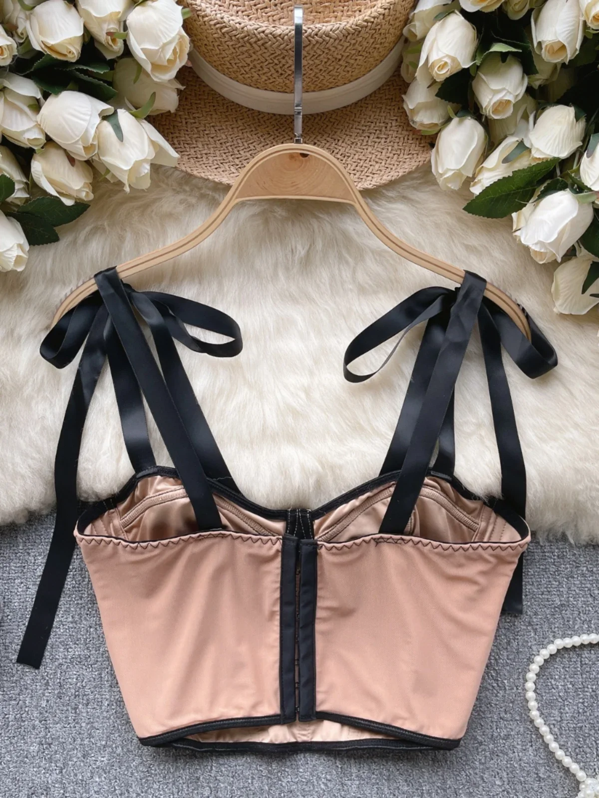 French Chic Bows Camisole Lace-Up Bra Patchwork Female Camis Tank Top Sleeveless Sheer Cropped Tops Women Clothes Dropshipping