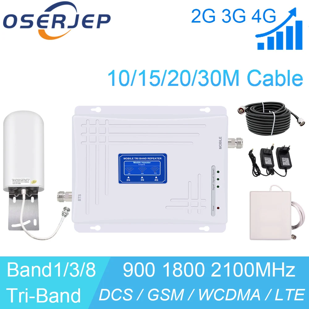 Amplificador de señal de teléfono celular 900/1800/2100MHz 2G/3G/4G Tri  Band GSM DCS amplificador de señal móvil, amplificador de señal celular  para