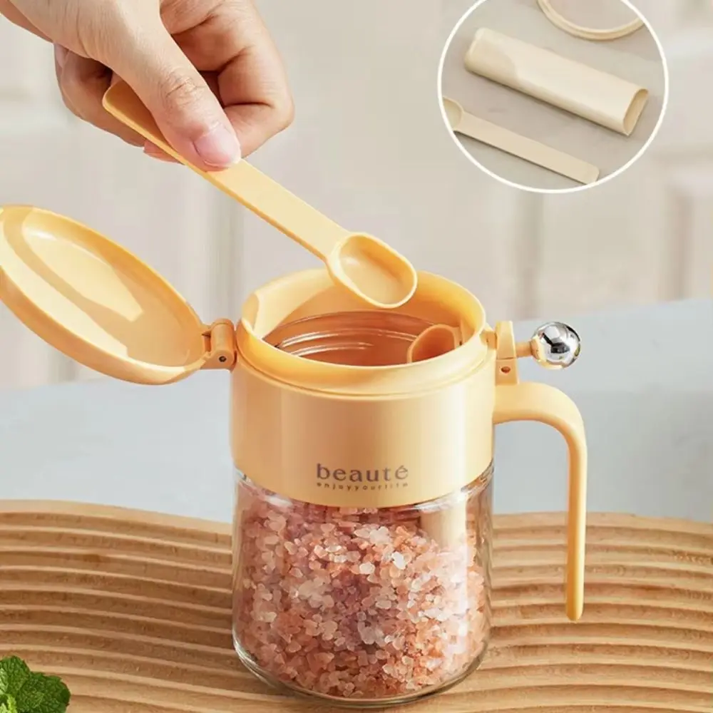 Description Picture 4 of itemSimple Glass Sealed Seasoning Jar Leak-proof Push-type Sugar and Salt Container with Spoon Lid Dustproof Spice Tank Restaurant