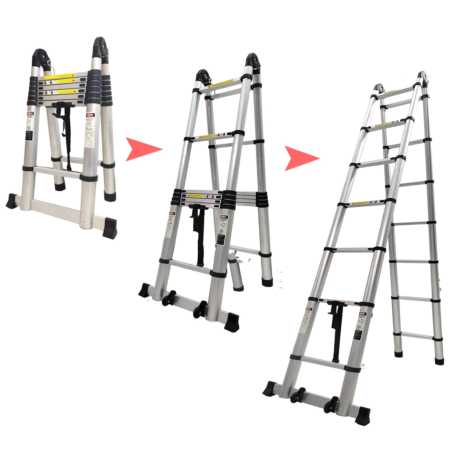 Telescopic Ladder Aluminium Multi-Purpose Ladder 2-in-1 Straight A-Frame Ladder with EN131 Certified Max Load 150kg 3.8M / 5.8M